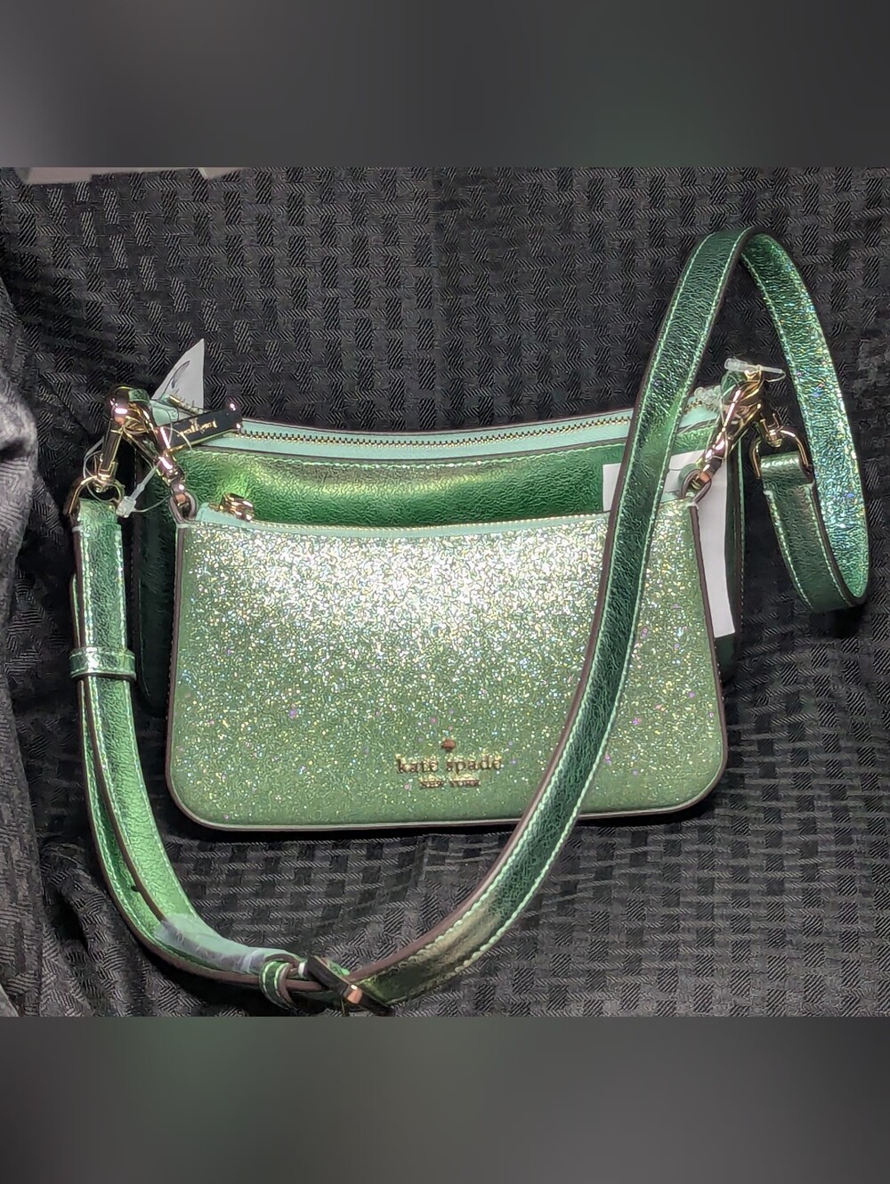 kate spade Metallic Mint Glitter Crossbody Duo Bag.